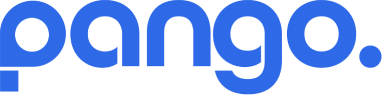לוגו חברת פנגו (Pango) באותיות כחולות על רקע לבן, עבור תשלום מהיר על חניה בחניוני אקספו תל אביב.
